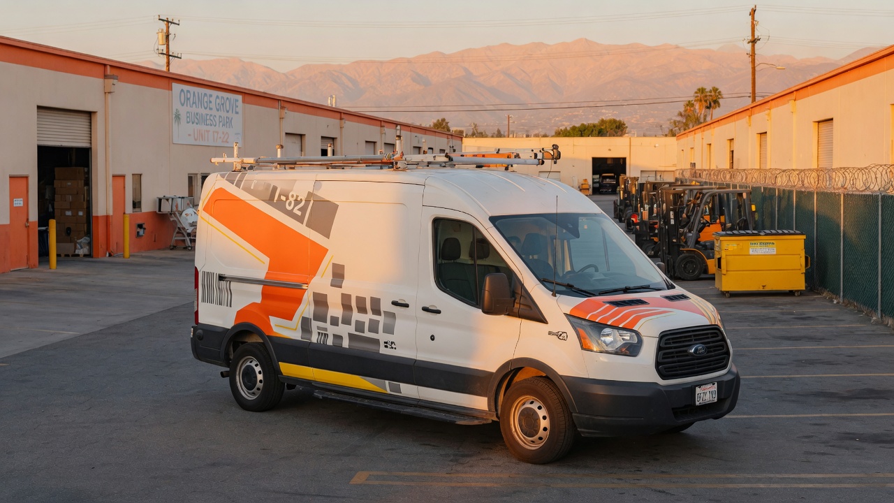 Orange County service van with partial fleet door graphics